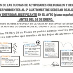 Abierto el plazo para abonar cuotas del 2º cuatrimestre de las Actividades Culturales y Deportivas